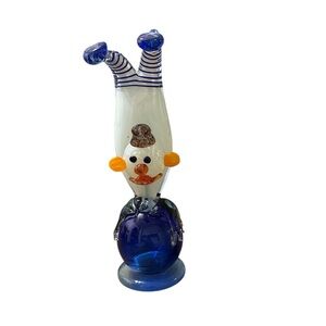 Artisan Glass Clown Figurine - Blue and White
